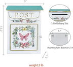 Mailbox Wall Mount Mailboxes for Outside Vintage Mail Boxes for House Outside Metal Drop Box Antique Style Nostalgic Charm Home Decorative, Butterfly Pattern, White