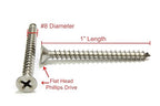 #8 X 1'' Stainless Flat Head Phillips Wood Screw, (100 pc), 18-8 (304) Stainless Steel Screws by Bolt Dropper, Glasses Screws