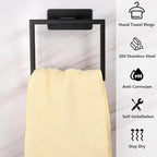 LANC Hand Towel Holder for Bathroom Wall Mount Matte Black Square Self Adhesive Hand Towel Rings for Bathroom Hardware Accessories Kitchen Toilet Stainless Steel Towel Hanger Racks, A8396MB