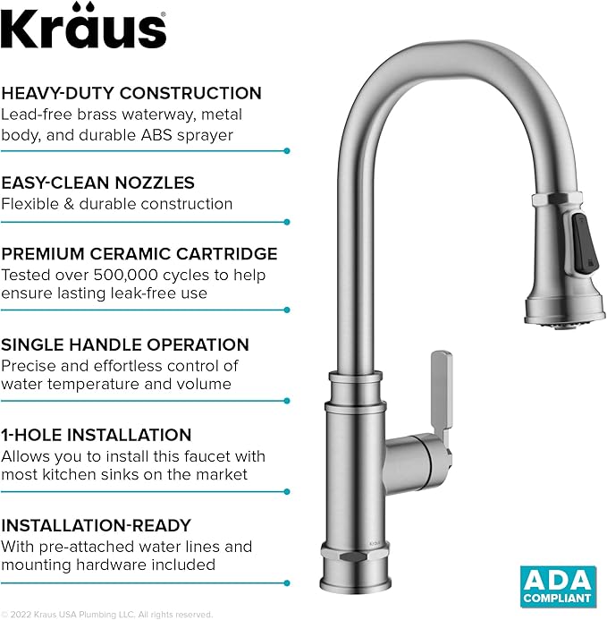 KRAUS Allyn Transitional Industrial Pull-Down Single Handle Kitchen Faucet in Spot-Free Stainless Steel, KPF-4101SFS