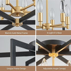 Ceiling 6-Light Black and Gold 20" Modern Geometric Semi Flush Mount Ceiling Lighting Fixture for Kitchen Island Living Room Dining Room Entryway