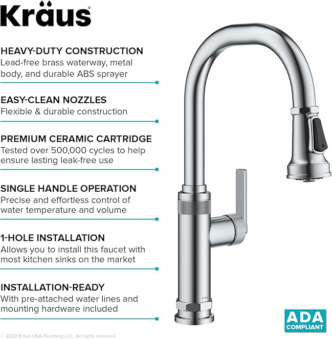 KRAUS Allyn Industrial Pull-Down Single Handle Kitchen Faucet in Chrome, KPF-4102CH