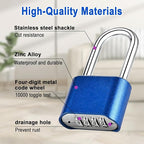 Combination Lock, 4-Digit Heavy Duty Combo Lock, Combination Padlock Weather-Resistant Heavy Duty Combo Locks for Outdoor Fence, Locker, Sheds, Gym, Gate Hasps (Long Shackle) (2pcs-Blue)