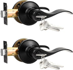 Knobonly 2 Pack Keyed Alike Bathroom/Bedroom Door Lock, Matte Black Front Door Handle, Exterior Door Handle, Same Key for Each Pack, Zinc Alloy