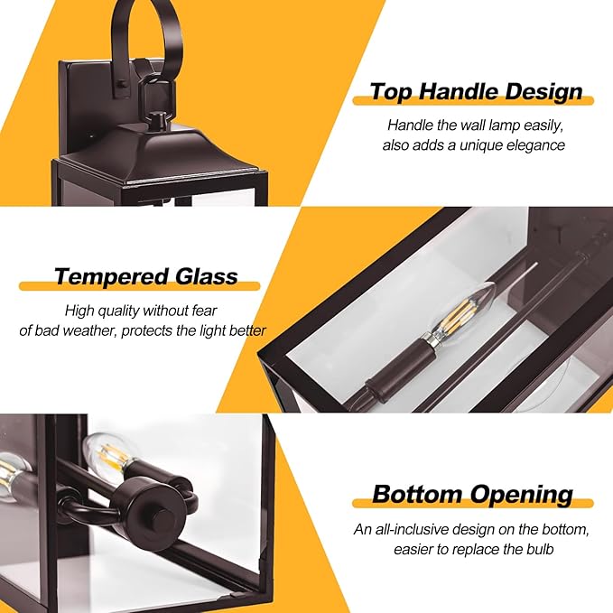 19" Oil Rubbed Bronze Outdoor Wall Lantern 2-Light, Large Modern Wall Sconce Light Fixture, Brown Porch Light with Glass, Waterproof Farmhouse Exterior Lamp Lighting