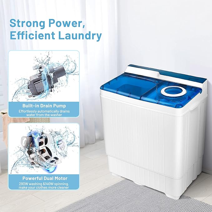 Giantex 10021US-BL-FP Full-Automatic Washing Machine Portable Compact, White+Blue