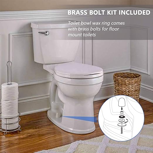 Wax Ring & Brass Bolts for Toilet Bowls Reinforced with Polyethylene Flange, Toilet Bowl Wax Gasket Seal for Floor Outlet Toilets New Install or Re-seat, Fits 3-inch or 4-inch Waste Lines