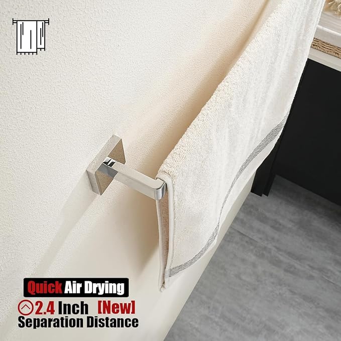 JQK Polished Towel Bar, Rounded Edges 14.41 Inch Towel Rack, 304 Stainless Steel Bathroom Wall Mount, Useable Length 12 Inch, TB250L12-CH