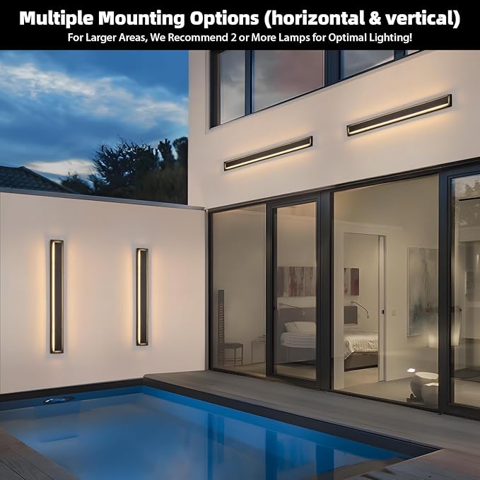 tewei 39.3 Inch Modern Outdoor Wall Sconce, Long Black LED Exterior Lighting Fixtures, Modern Large Outdoor Front Porch Lights Outside Wall Mount Lights for House, Warm White 3000K, 2 Pack