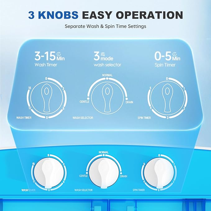 Superday Portable Washing Machine, 17.6lbs Small Washing Machine and Spin Dryer Combo, Mini Twin Tub Laundry Machine for Camping, Apartments, Dorms, College Rooms, RV, Delicates, Blue