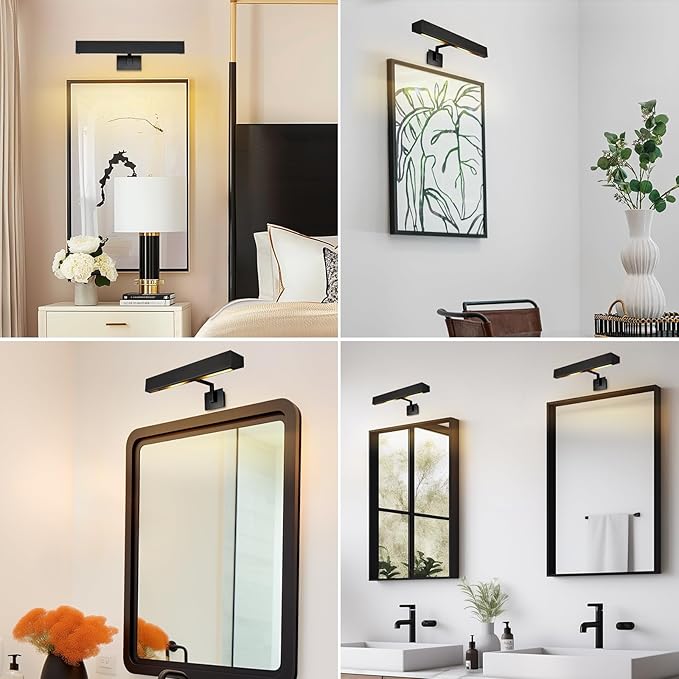 Picture Light, 18" Black Picture Lights for Wall, Bronze Art Lights Hardwired, Dimmable Gallery Light, 3000K Vanity Lights, Picture Frame Light for Bathroom Wall Sconces Artwork Poster Display