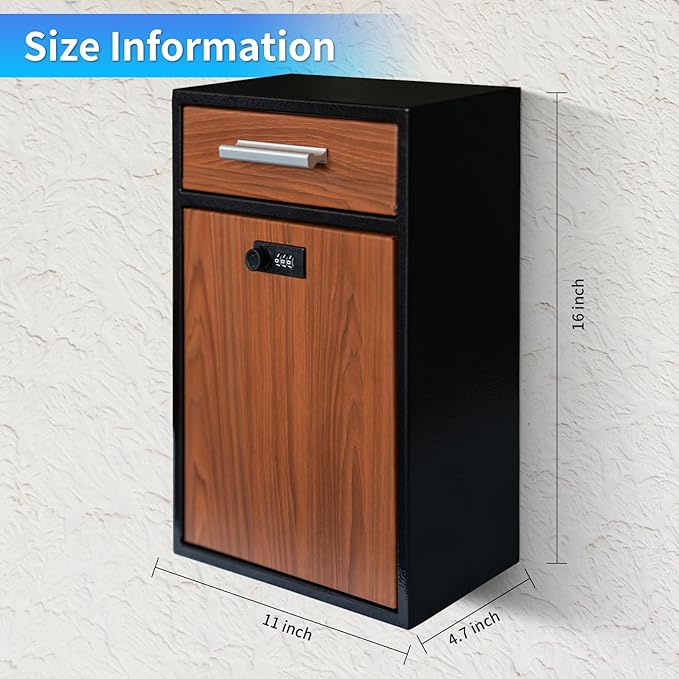 Combination Lock Wall-Mount Mailbox,Waterproof Heavy Duty Thickened Mailboxes for Outside, Security Drop Box with Lock, Extra Large Capacity Mounted Mailbox, XL