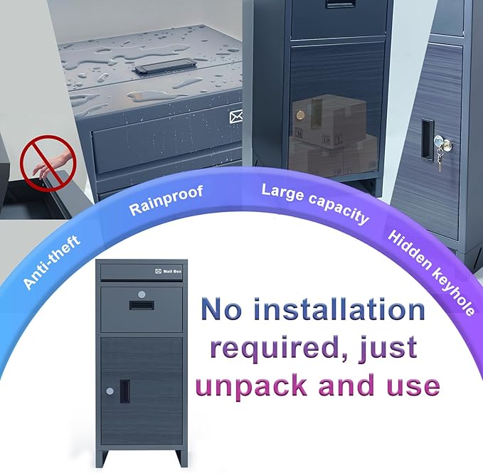 Package Delivery Boxes for Outside, Parcel Drop Boxes with Lock,Custom Address Stickers Package Drop Boxes for Outside is Weatherproof,Package Delivery Box for Porch,No Installation(15.7*15.7*37.8 in)