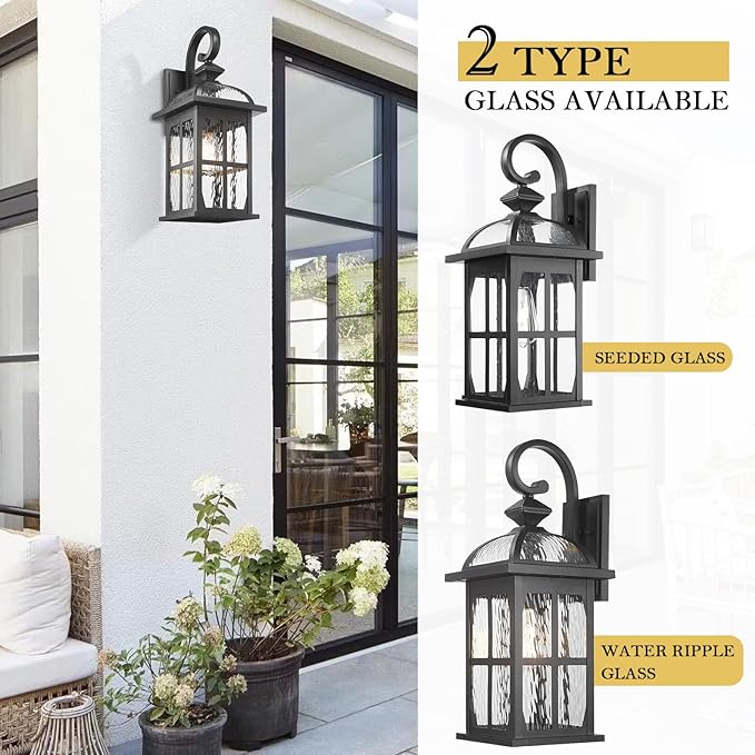 Darkaway 2pcs Large Outdoor Wall Light, 22inch Exterior Light Fixture with Seeded Glass, Aluminum Outside Lights Sconces Exterior Lighting for House Porch Patio Doorway