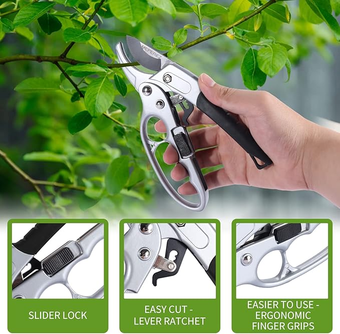 Ultra Sharp Germany Steel Pruning Shears - Cuts 3X Easier, Weak Hand Arthritis Snips, Rust-Resistant, Effortlessly 1-Inch Cut Capacity Garden Scissors, Ergonomic Handle (Black)