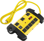 Heavy Duty Power Strip with USB, Workshop 8 Outlet Surge Protector 2700 Joules, Industrial Metal 15Amp Power Strip, 10 FT Extension Cord and Wide Spaced. Yellow