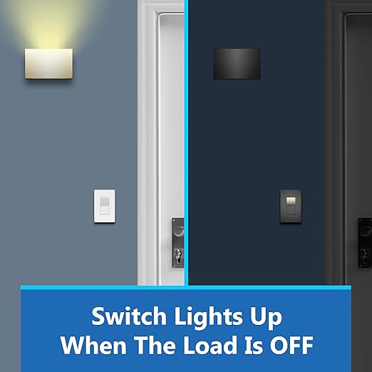 LIDER Decorator Switch with Lighted Paddle, UL Listed, Illuminated Paddle Switch, Matte Finish Rocker Switch, 1-Pole or 3-Way, 15A 120-277VAC, White