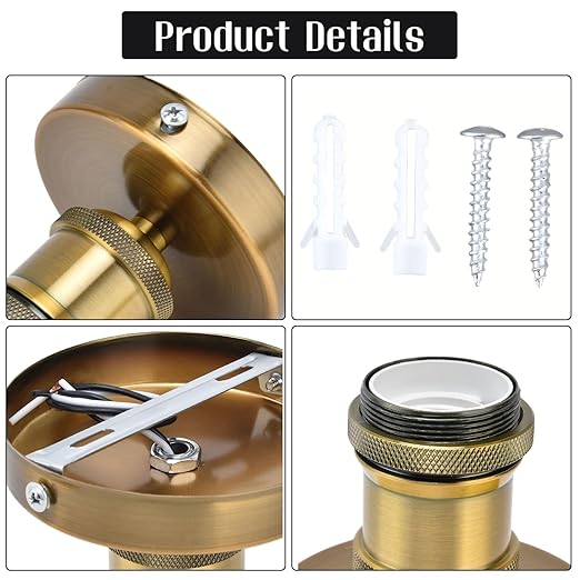E26/E27 Screw Head Light Socket 100-240V Vintage Ceiling Light Wall Lamp Bulb Holder Socket for Hallway,Kitchen,Basement,Garage,Bar,Restaurant (Gold)