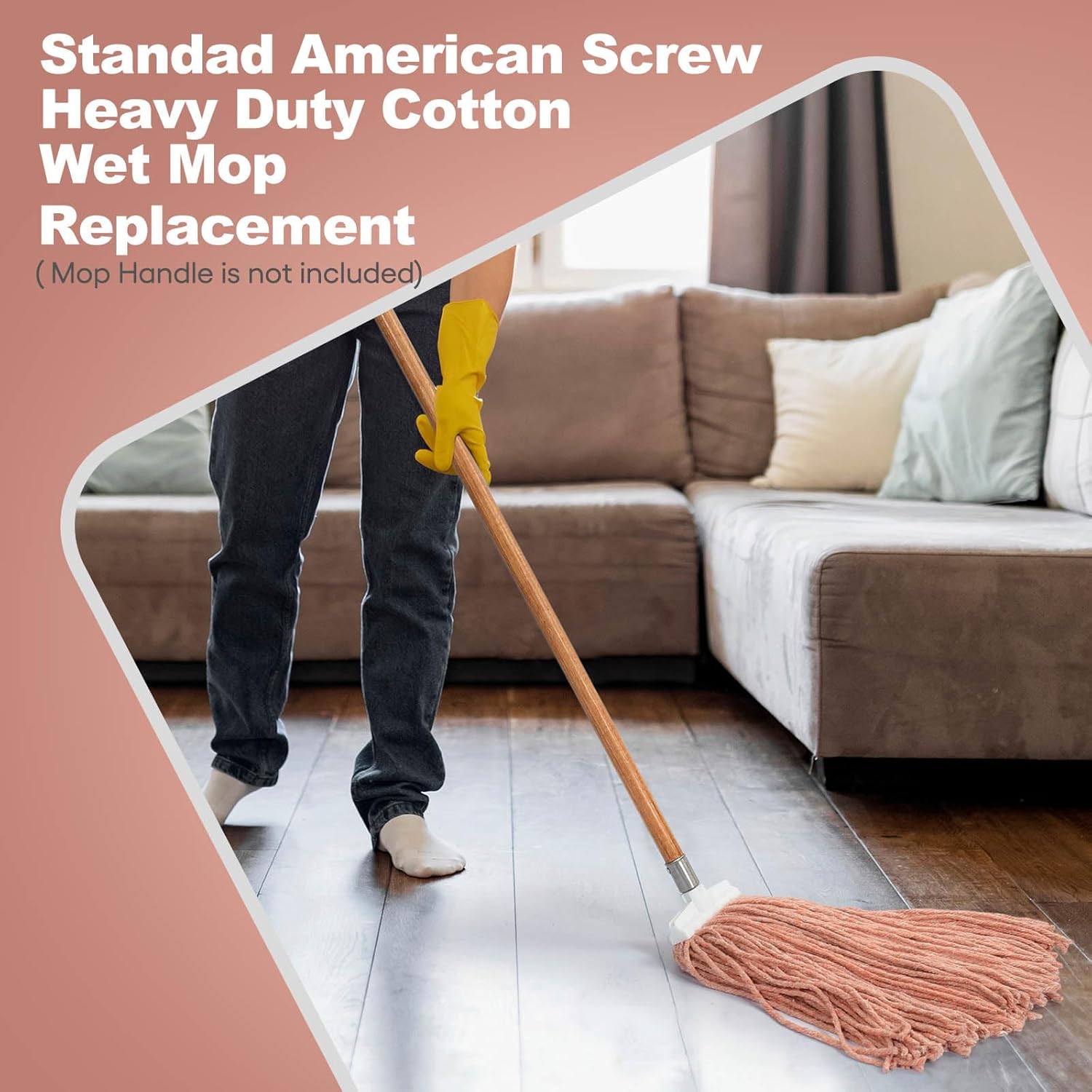 Matthew Cleaning Screw-on Heavy Duty Cotton Wet Mop Replacement Heads(Orange, Large,3Pack) with 2 Pack Microfiber Cloth for Residential & Commercial Floor Cleaning Use- Fit Standard American Screw