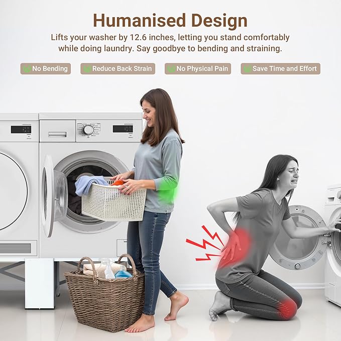 SKM 2-in-1 Washer & Dryer Pedestal Stand, 29" Universal Laundry Raiser for 4.8-5.3 cu. ft. Machines | Heavy-Duty Steel, 700LB Capacity | 12.6" Ergonomic Height, White