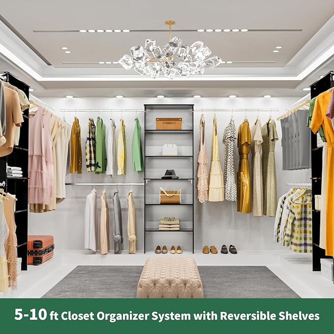 Closet System, 22.5" Wide Organizer with 3 Hanging Rods, Wood Tower Storage for Walk-In Closets, Wall-Mounted Wardrobe Organizer Kit, Black