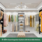 Closet System, 22.5" Wide Organizer with 3 Hanging Rods, Wood Tower Storage for Walk-In Closets, Wall-Mounted Wardrobe Organizer Kit, Black