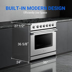 AAOBOSI 36 Inch Front Control Gas Range Oven with 6 Cooktop Burners, 6 Cu. Ft 18000 BTU Convection and Self Clean, Freestanding Heavy Duty Gas Range Stove with Halogen Light,Large Capacity,Silver