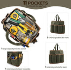 13in Tool Bag, Heavy Duty 19oz Waxed Canvas Bag 11-Pocket Portable Tool Bag Organizer Storage Toolbox for Gardener Welders Electrician Working Mechanic tool bags for men