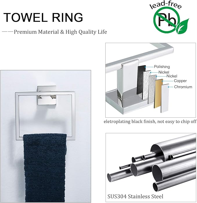 TNOMS Bathroom Hardware Accessories Set Polished Chrome Towel Bar Sets Include Towel Bar Towel Holder Toilet Paper Holder Towel Hook,5 Pieces Stainless Steel Wall Mounted