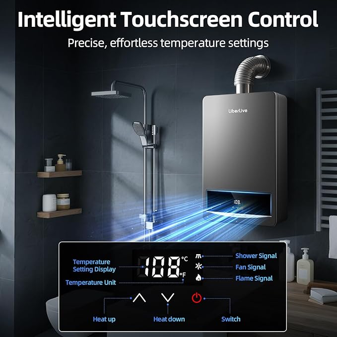 Natural Gas Tankless Water Heater, Indoor Max 3.6 GPM, 85,000 BTU On Demand Instant Hot Water Heater Natural Gas with LED Temperature Control Panel, 1/2" NPT Connector Size, CSA Certified, Gray