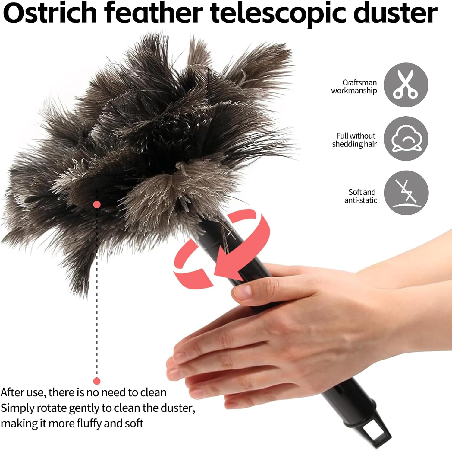 Retractable Feather Duster-Genuine Ostrich Feathers,Anti-Static,Reusable Eco-Friendly Handheld Cleaning for Keyboard,Home,Car,Office(10 to 15 Inches) 6 Pack