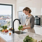 Hibbent Curved Pull Down Kitchen Faucet Head Replacement, 3-Function Kitchen Sink Spray Nozzle with 14 Adapters, Anti-Splash, Compatible with Kohler Bent Faucets, Matte Black