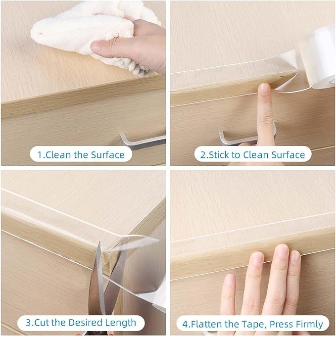 2Pack Clear Edge Protector Strip, 1.57in x 3.28FT(6.56FT Total), Sharp Edge Wrap Cover Tape, Self Adhesive Protective Corner Bumper Guards for Cabinet Door Desk Glass Table Bed Furniture, Kitchen
