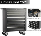 7 Drawers Rolling Tool Cart on Wheels, Multifunctional Metal Tool Storage Cabinet, Lock Tool Trolley Organizer Drawers Tool Box Tool Chest for Garage, Warehouse, Workshop, Repair Shop (BLACK)