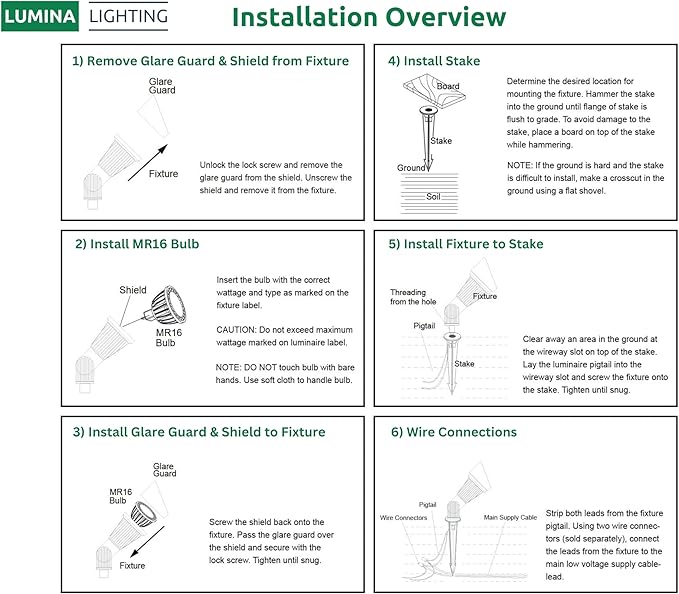 Lumina Lighting® 4W Landscape Lighting 12V Landscape Lights Low Voltage Landscape Spotlights Warm White Waterproof Outdoor Replaceable LED Bulb for Garden, Lawn, Porch, Patio and Yard (Black, 6-Pack)