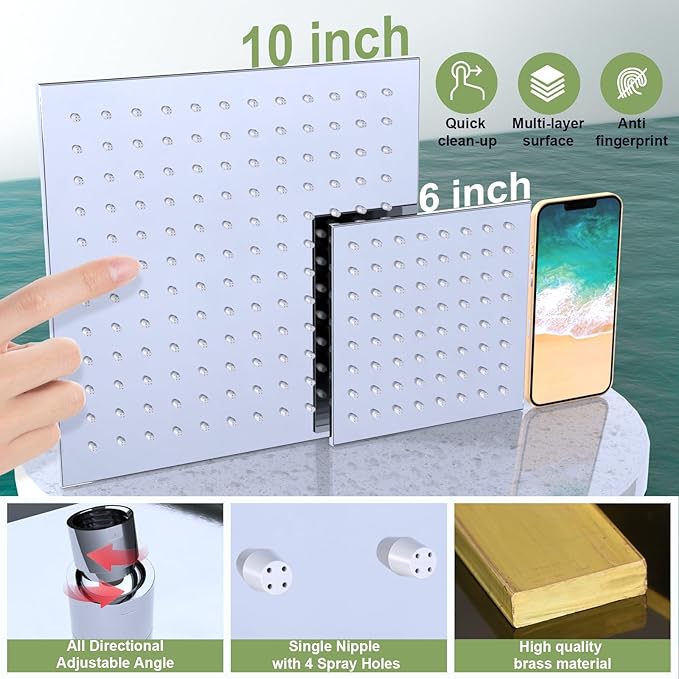 Enga Shower System Dual Shower Heads with 10+6" Dual Rain Shower Head with Handheld Spray for Two People, Wall Mount Shower Faucet Set with Valve Kit, Chrome