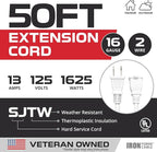 Iron Forge Cable 2 Prong Outdoor Extension Cord 50 ft, 16/2 SJTW 50 Foot White Extension Cord, Weatherproof - Great for Outdoor Lights, Deck, Patio