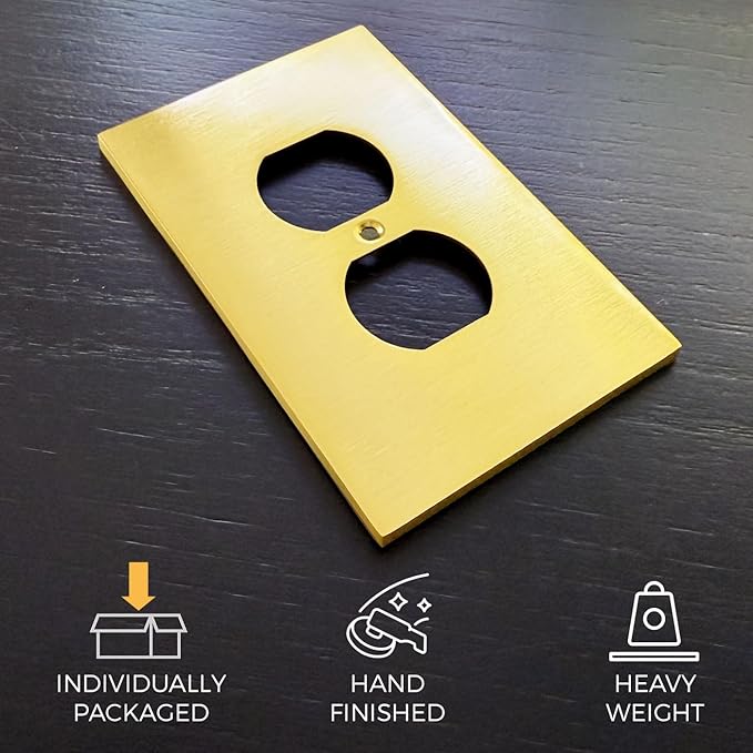 Rio Salto Modern Metal Vibrant Yellow Gold Wall Outlet Cover Outlet Cover Duplex or Light Switch Cover Plug Wall Plate Electric Covers MIDSIZE Receptacle Electrical (Duplex, 1-Gang, 2-Pack)