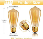 ST64 Edison Bulbs 6 Pack,Amber Vintage Incandescent Light Bulbs 110V 40W 240LM,E26 Base 2200K Dimmable Decorative Antique Squirrel Cage Filament Incandescent Bulb for Chandelier Pendant Lamps
