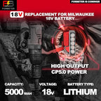 2 Packs 5.0Ah 18V Extended Capacity Battery Replacement for Milwaukee M18 Battery Lithium lon 48-11-1850,48-11-1852, Compatible with Milwaukee M18 Cordless Power Tools