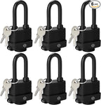 HOX 6-Pack Weather Resistant Padlocks – 40mm Laminated Steel, Chrome Plated with 2-inch Shackle, Vinyl Wrapped, Hardened Steel for Extra Security