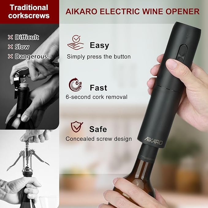 AIKARO - Electric Wine Bottle Opener Automatic Corkscrew, Rechargeable (Set B)
