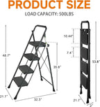 4 Step Ladder, Protable Steel Folding Stool with Wide Anti-Slip Pedal, 500lbs Sturdy Steel Ladder, Black