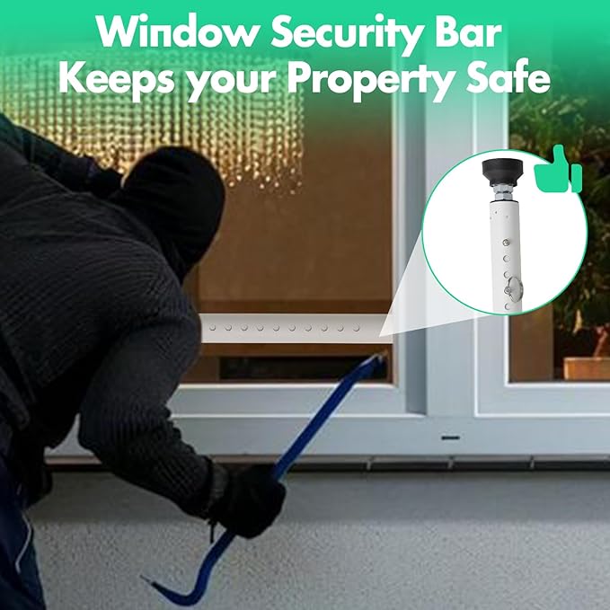 2pcs Sliding Door Security Bar, Adjustable Window Security Locks with Rubber Tips 17-50inch, Patio Door Security Lock Black for Home Apartment, White