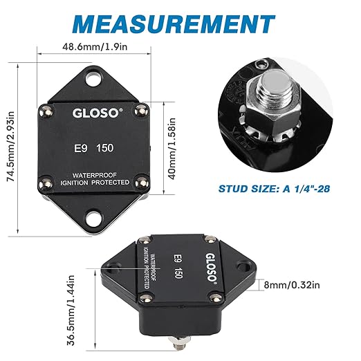 GLOSO Circuit Breaker E94 Panel Mount T1 Auto Reset for Marine Automotive Truck (60A