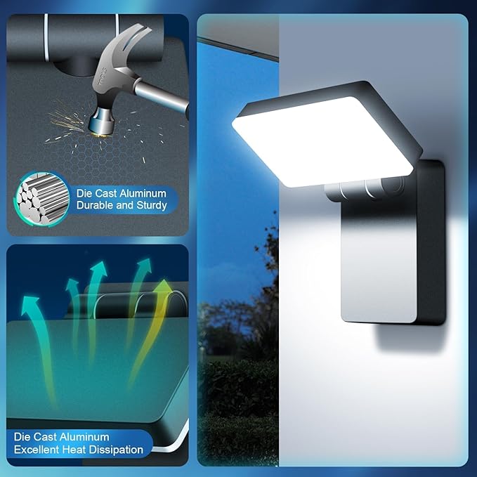 ledmo 40W LED Outdoor Wall Light, 3000LM 5000K Daylight Exterior Security Floodlights, IP65 Waterproof Modern Wall Pack with 360° Rotate and 180° Fold Adjustable Head Black Aluminum Housing