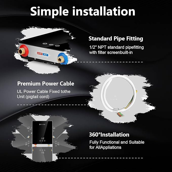 Electric Tankless Water Heater,SIVUATEK 6.5KW 240V, Compact Instant Hot Water Heater, Perfect for Under Sink, Bathroom Sink and Faucet, Space-Saving, Touch Control with LED Digital Display