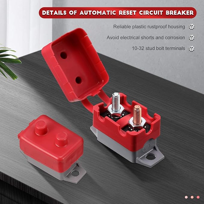 4 Pieces DC 12V - 24V Automatic Reset Circuit Breaker Circuit Breaker with Cover Stud Bolt for Automotive and More (50 Amp)