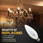 Seentech 12 Pack 60W 120V E12 Base B10 CTC Incandescent Light Bulbs, Transparent Candle Light Bulbs Perfect for Chandeliers, Ceiling Fan Lights, Pendants, Fireplace, Dimmable, Warm White 2700K