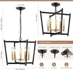 Black Gold Chandelier Light Fixture, Geometric Modern Farmhouse Pendant Light for Dining Living Room Entryway Kitchen Island Bedroom Chandelier, 5 Lights Metal Hanging Ceiling Light, 20 Inch